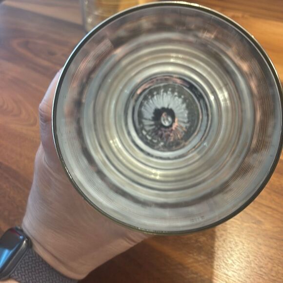 Crate & Barrel Glass Silver Stripe Pillar Pair of Candle Holders - Picture 4 of 8